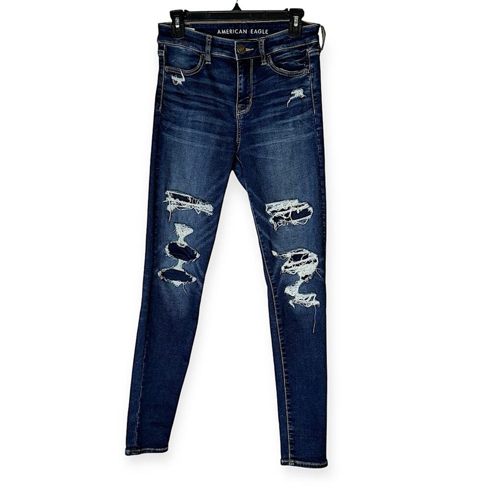 American Eagle Outfitters Women's High Rise Jegging Distressed Blue Jeans Size 4